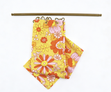 Vintage Yellow Floral Mini Shower Curtain with Plastic Rod for 18'' Doll Retro Groovy Bathroom Pretend Play