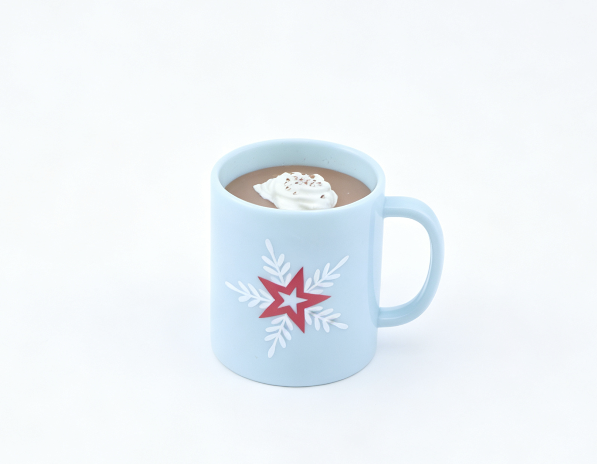 Light Blue Red Star Snowflake Mini Mug with Simulated Whipped Cream Hot Cocoa Winter Kitchen Prop Accessory for 18'' doll
