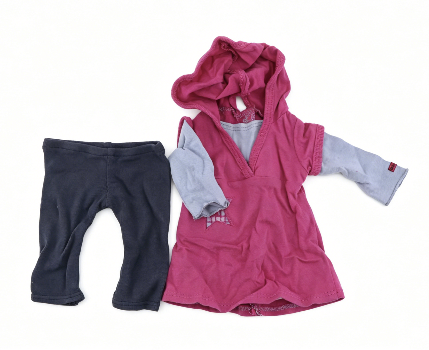 Pink Star Patch Hooded Layered Dress Outfit Set FOR 18'' DOLL | Doll Clothes With Dark Gray Leggings