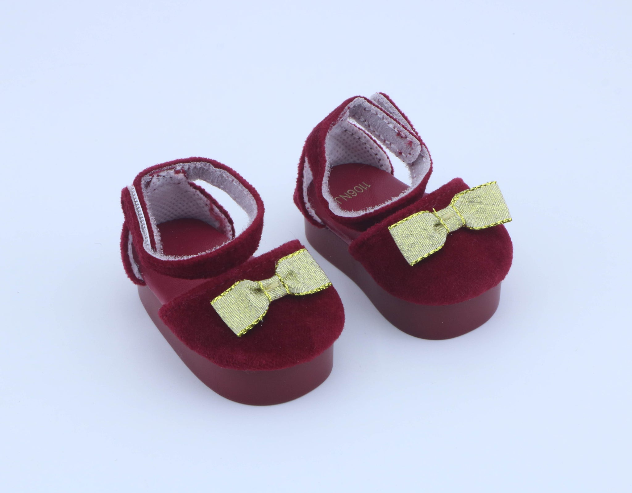 Authentic American Girl Burgundy Velvet Gold Bow Mary Jane Shoes for 18'' Doll