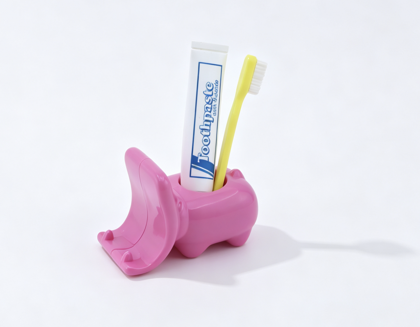 Pink Hippo Toothbrush Holder Set with Yellow Toothbrush & Toothpaste Tube for 18'' Doll Retro 70s Groovy Bathroom Pretend Play