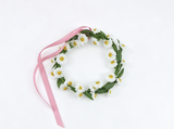 Daisy Flower Wreath Headband With Pink Ribbon Outdoor Floral Accessory for 18'' Doll Picnic Dress Up Play