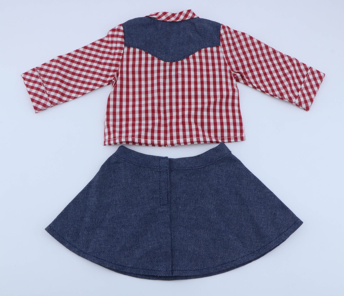 American Girl Red Gingham Western Cowboy Outfit with Denim Skirt for 18'' Doll