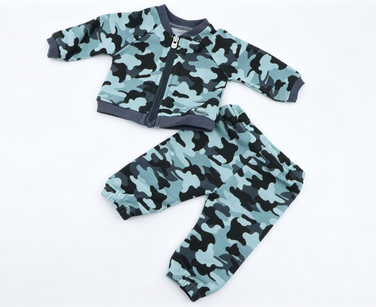 Blue Camo Zip Up Tracksuit 2Pcs Outfit Casual Jogger Set for 18 Inch Doll Daily Dress Up