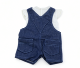 White Lace Ruffle Cap Sleeve Tank Top & Dark Denim Short Overalls 2-Piece Summer Outfit Set For 18-Inch Dolls