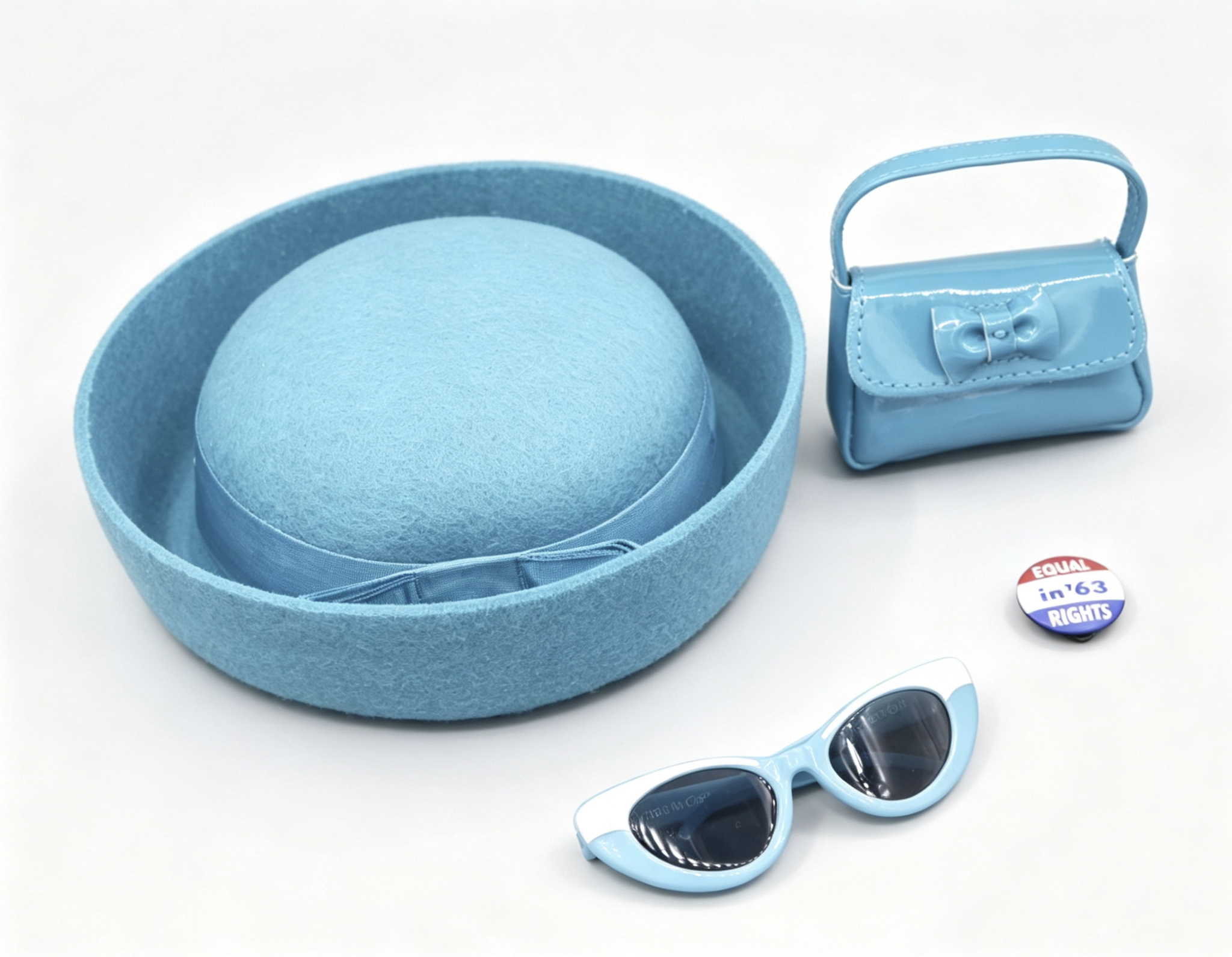 Blue Felt Beret Mini Handbag Sunglasses Pin Badge 4Pcs Accessory Set FOR 18'' doll