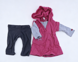 American Girl Pink Star Patch Hooded Tunic Layer Outfit With Dark Gray Leggings For 18-Inch Dolls