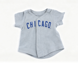 Grey Chicago Embroidered Baseball Jersey Short Sleeve Sport Top Outfit for 18'' doll