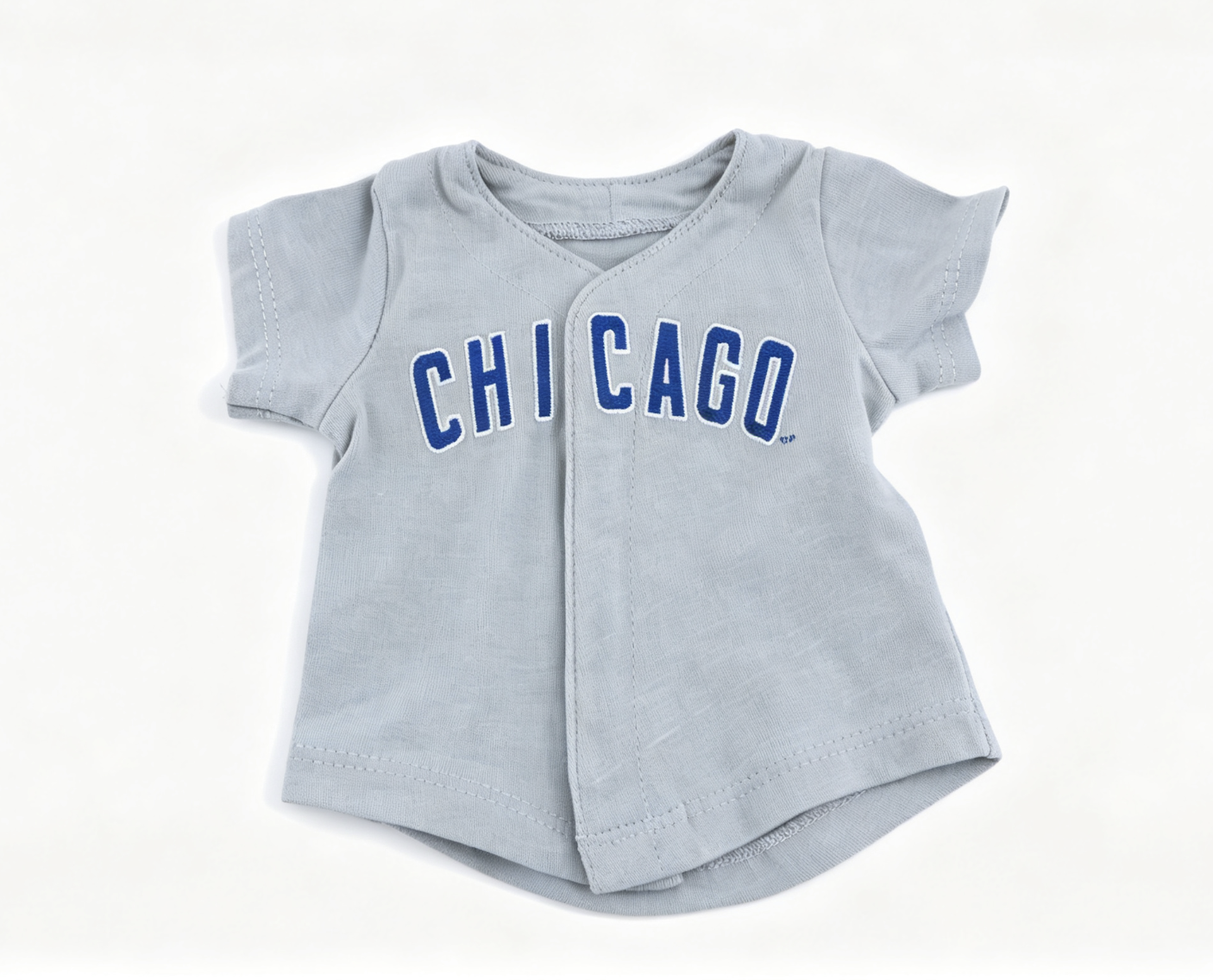 Grey Chicago Embroidered Baseball Jersey Short Sleeve Sport Top Outfit for 18'' doll