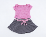 Pink Floral Butterfly Print Short Sleeve Tee & Gray Drawstring Skirt 2-Piece Doll Outfit FOR 18'' DOLL