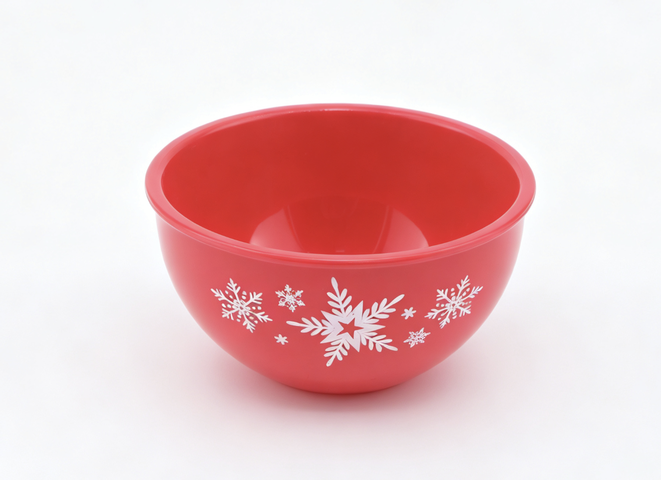 Bright Red Mini Bowl with White Snowflake Print Winter Christmas Kitchen Tableware Prop for 18'' doll