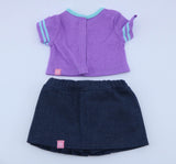 American Girl Purple "44" Sporty Top & Denim Pleated Skirt Set - For 18" Dolls
