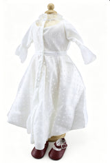 White Polka Dot Tulle High-Low Bell Sleeve Formal Dress & Burgundy Mary Jane Shoes 2-Piece Special Occasion Outfit For 18-Inch Dolls