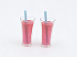 American Girl 2Pcs Pink Juice Cups With Blue Straw For 18'' Doll Accessory