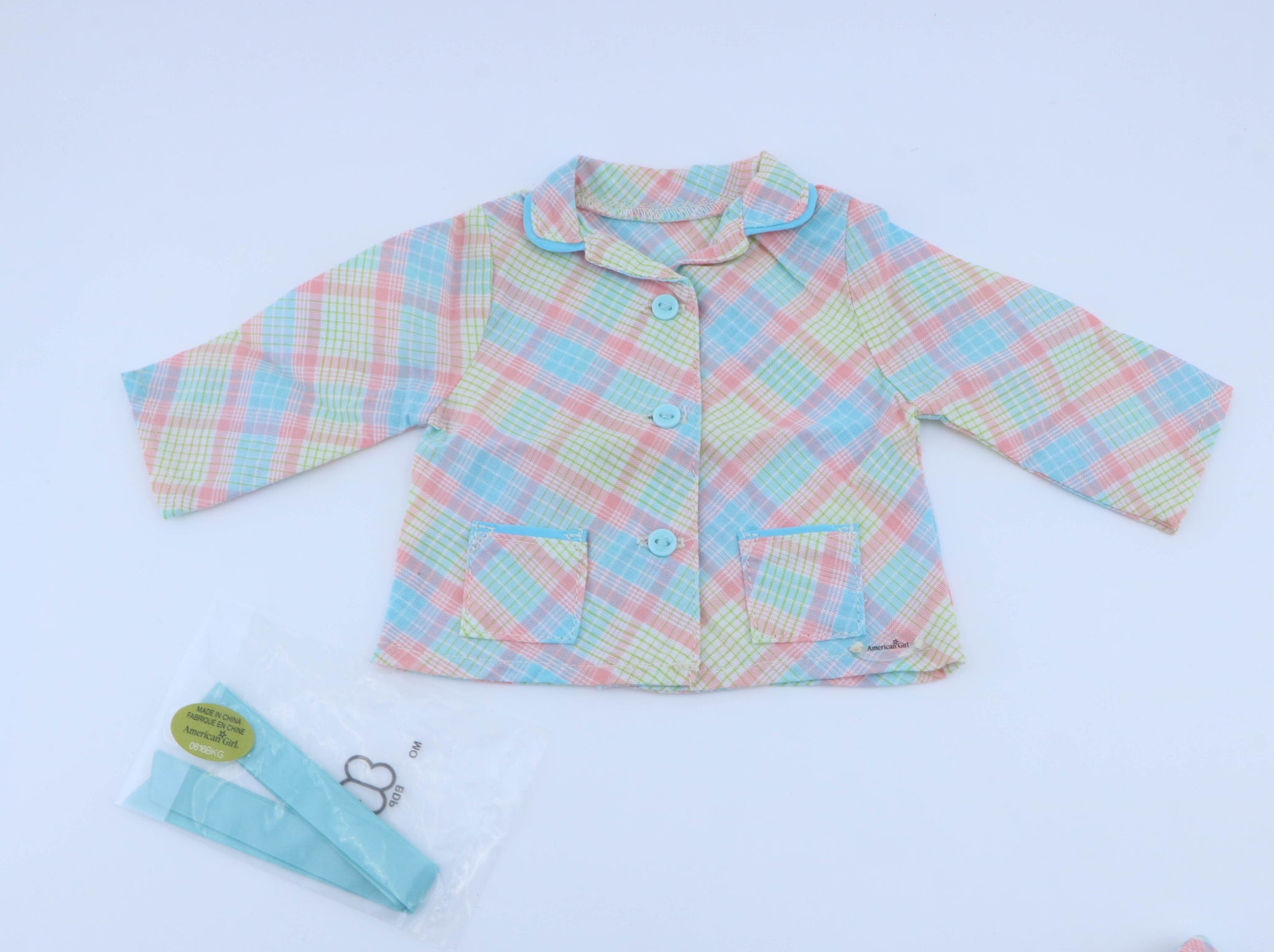 American Girl Pastel Plaid Pajama Set With Satin Headband - For 18" Dolls