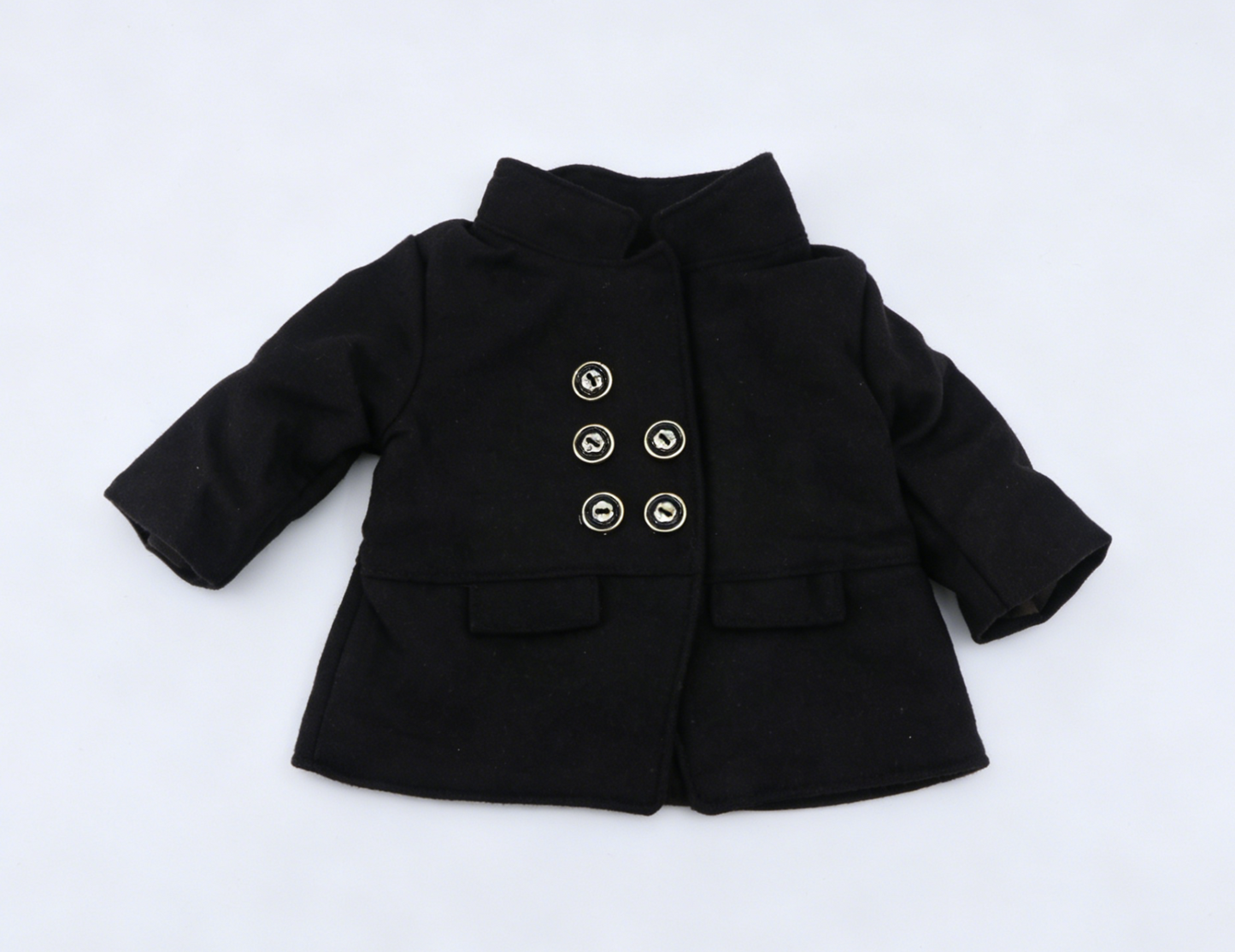 Black Double Breasted Stand Collar Wool Coat & Ribbed Leggings 2-Piece Casual Winter Outfit Set For 18-Inch Dolls
