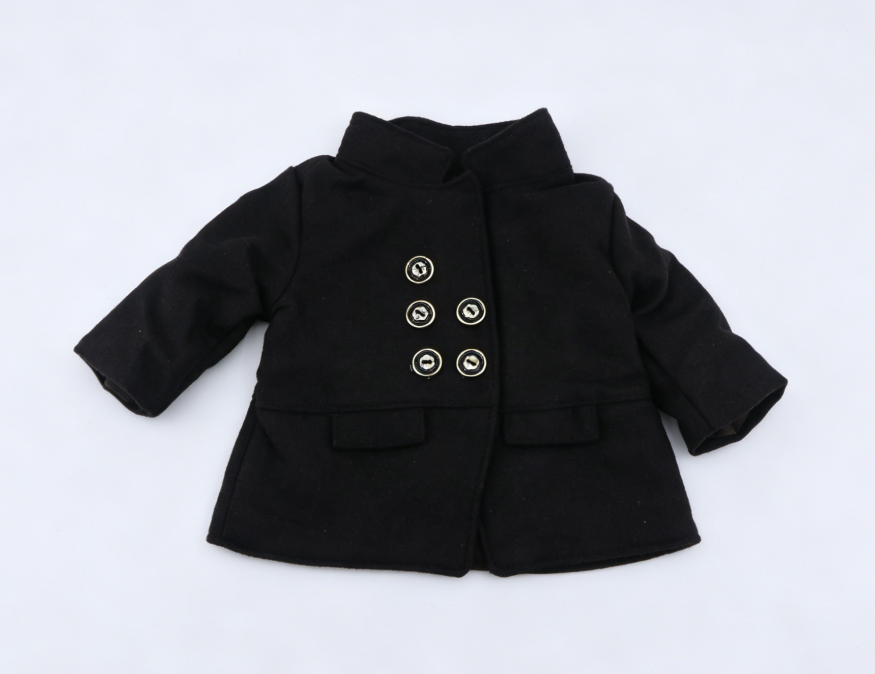 Black Double Breasted Stand Collar Wool Coat & Ribbed Leggings 2-Piece Casual Winter Outfit Set For 18-Inch Dolls