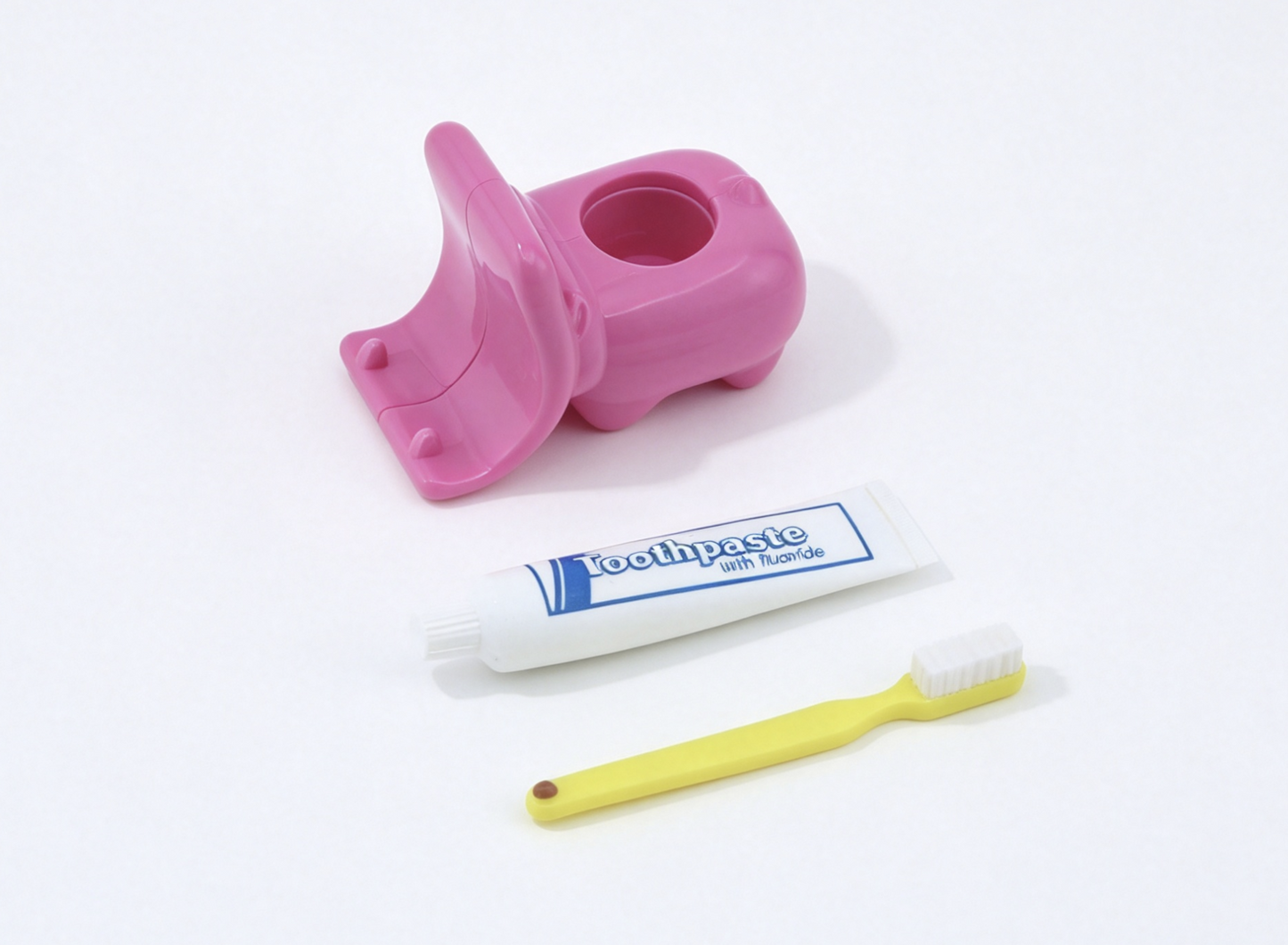 Pink Hippo Toothbrush Holder Set with Yellow Toothbrush & Toothpaste Tube for 18'' Doll Retro 70s Groovy Bathroom Pretend Play