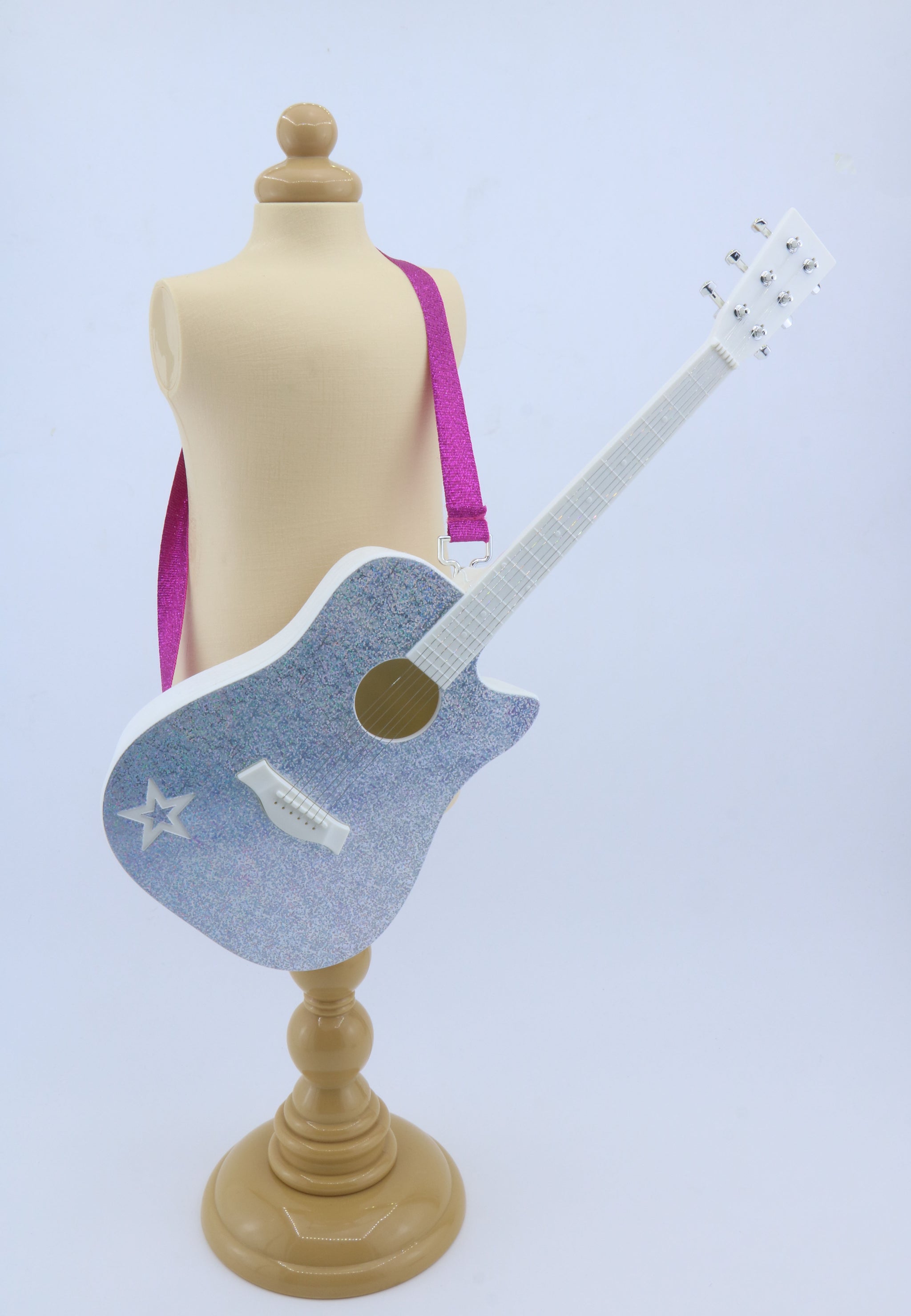 American Girl Iridescent Glitter Star Acoustic Guitar With Magenta Strap – For 18" Dolls