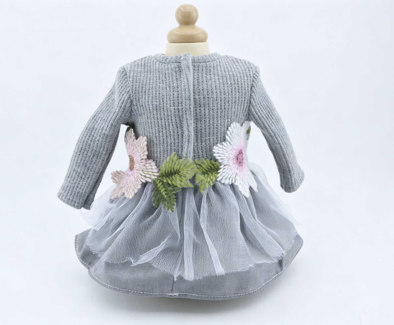Angelina Gray Floral Embroidered Dress Set with Shoes for 18'' Doll