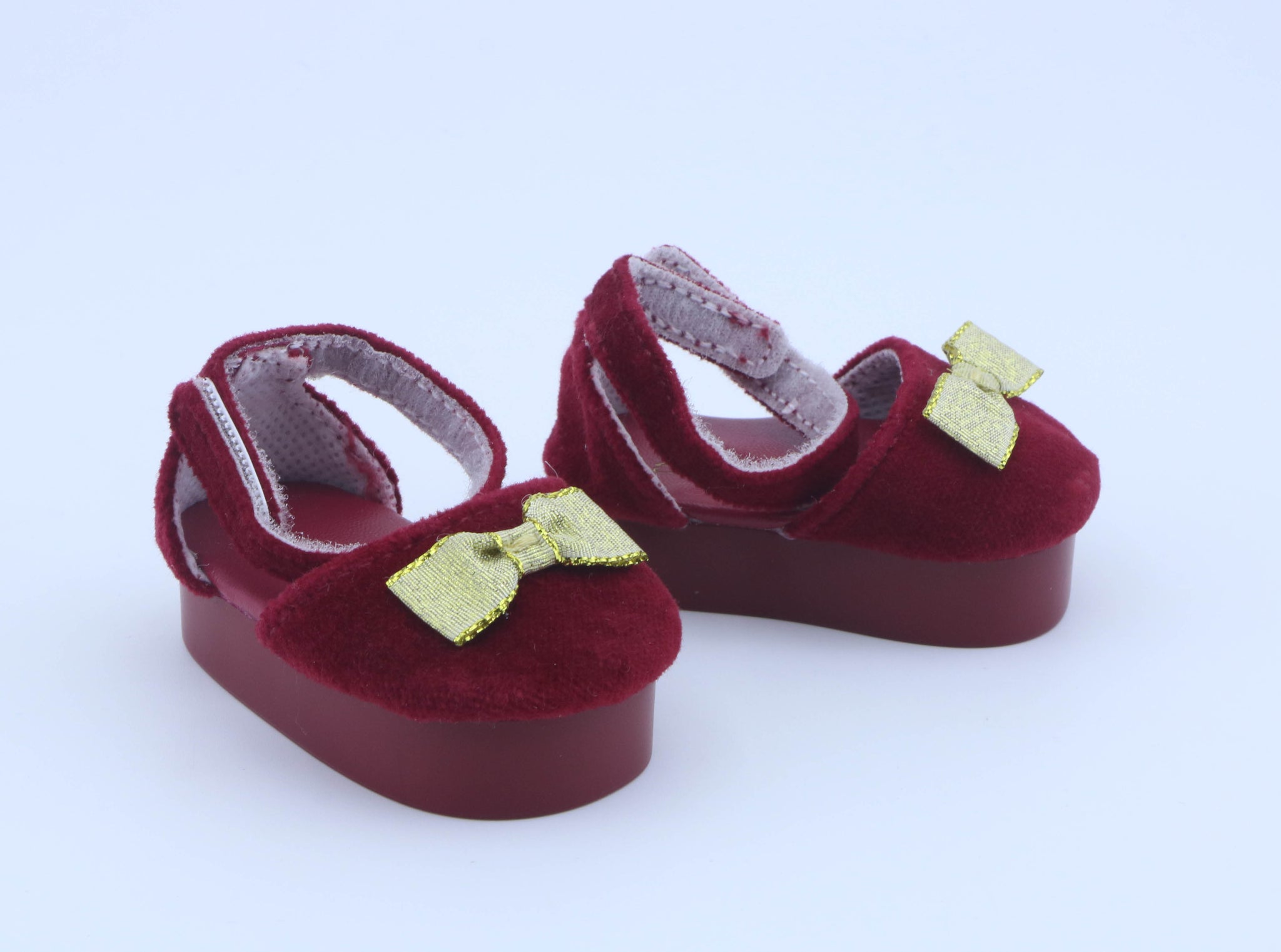 Authentic American Girl Burgundy Velvet Gold Bow Mary Jane Shoes for 18'' Doll