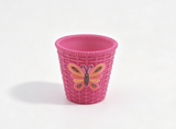 Pink Wicker Textured Trash Can with Butterfly Decal for 18'' Doll Retro Groovy Bathroom Pretend Play