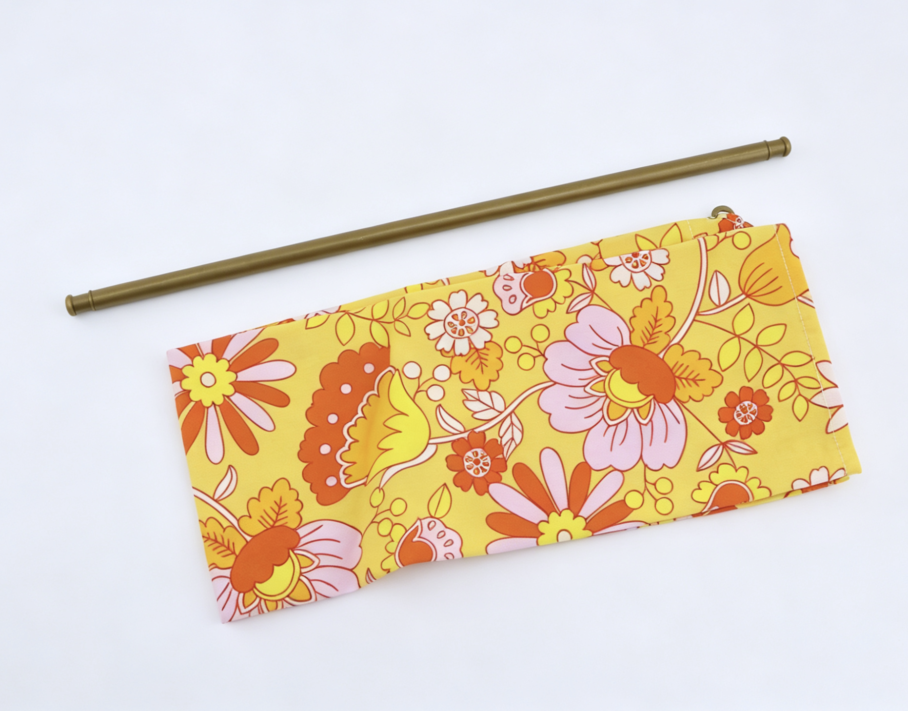 Vintage Yellow Floral Mini Shower Curtain with Plastic Rod for 18'' Doll Retro Groovy Bathroom Pretend Play