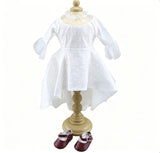 White Polka Dot Tulle High-Low Bell Sleeve Formal Dress & Burgundy Mary Jane Shoes 2-Piece Special Occasion Outfit For 18-Inch Dolls