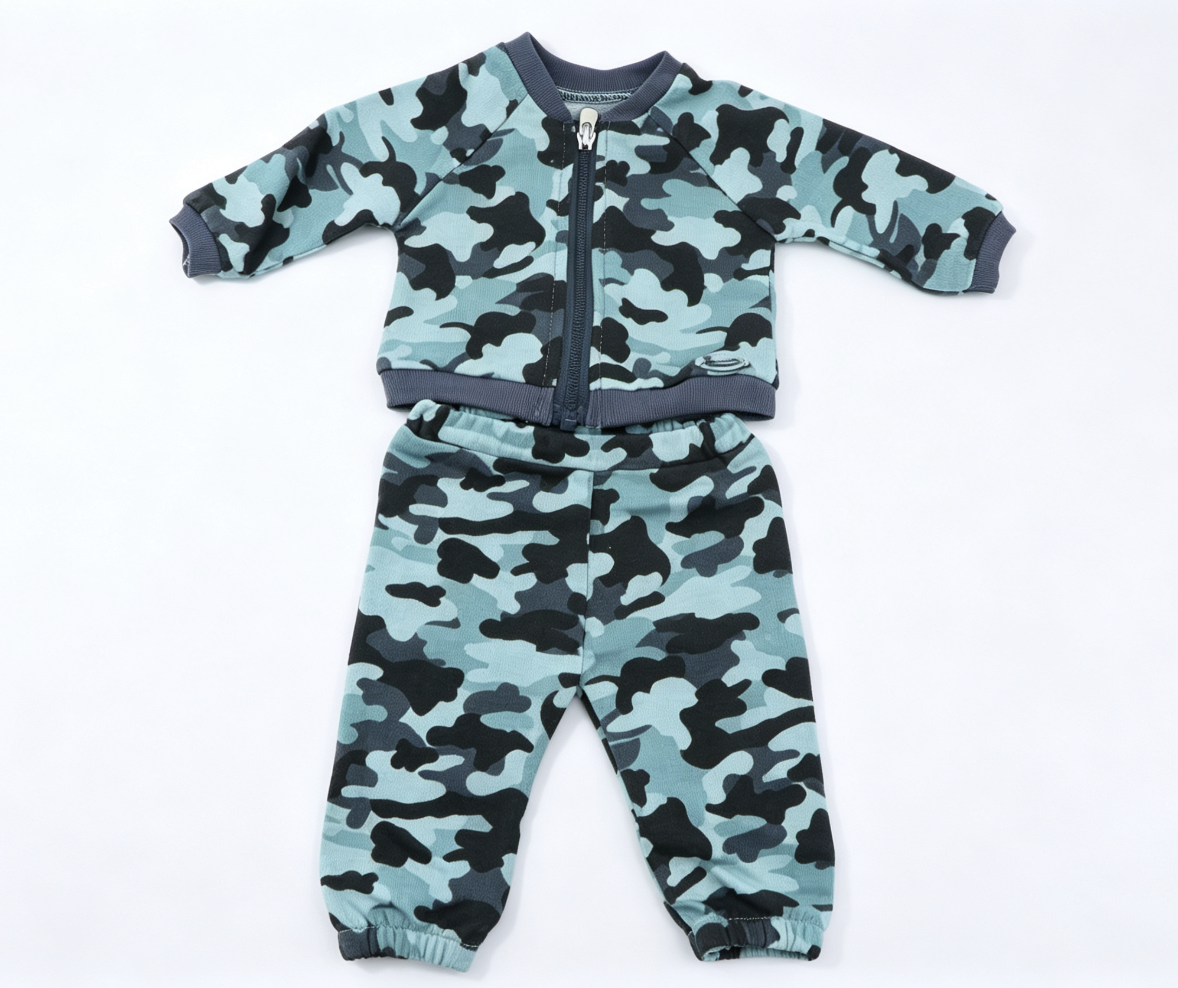 Blue Camo Zip Up Tracksuit 2Pcs Outfit Casual Jogger Set for 18 Inch Doll Daily Dress Up