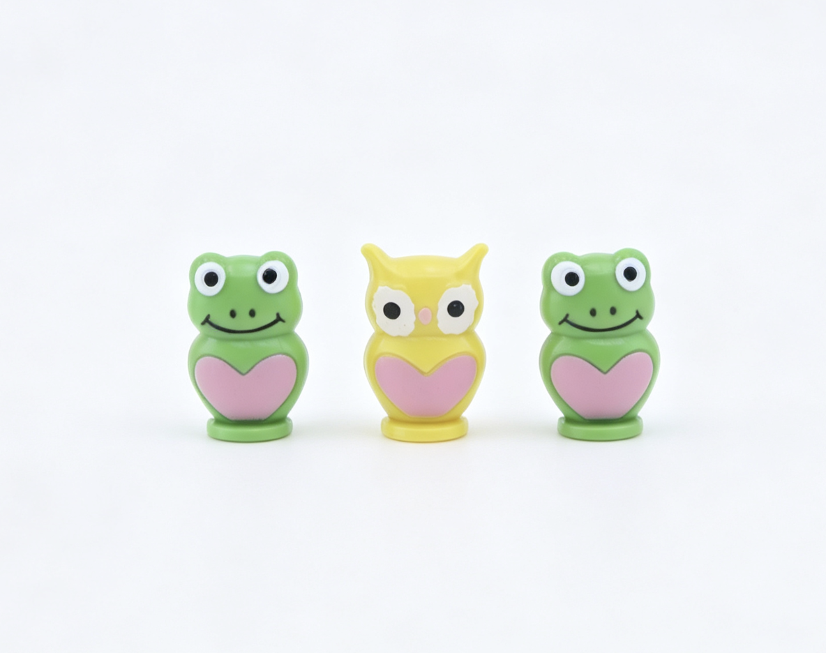 Mini Frog & Owl Figurine Set Pink Heart Base Animal Scene Prop Accessories for 18'' doll