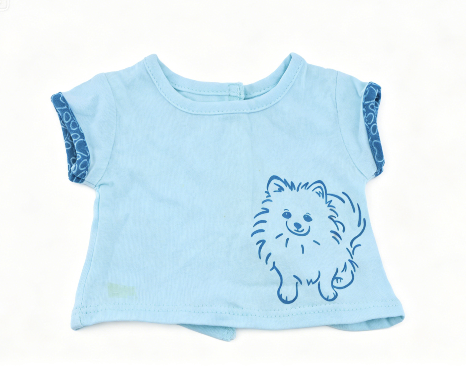 Authentic American Girl Light Blue Pomeranian Print Tee For 18'' Doll t-shirt