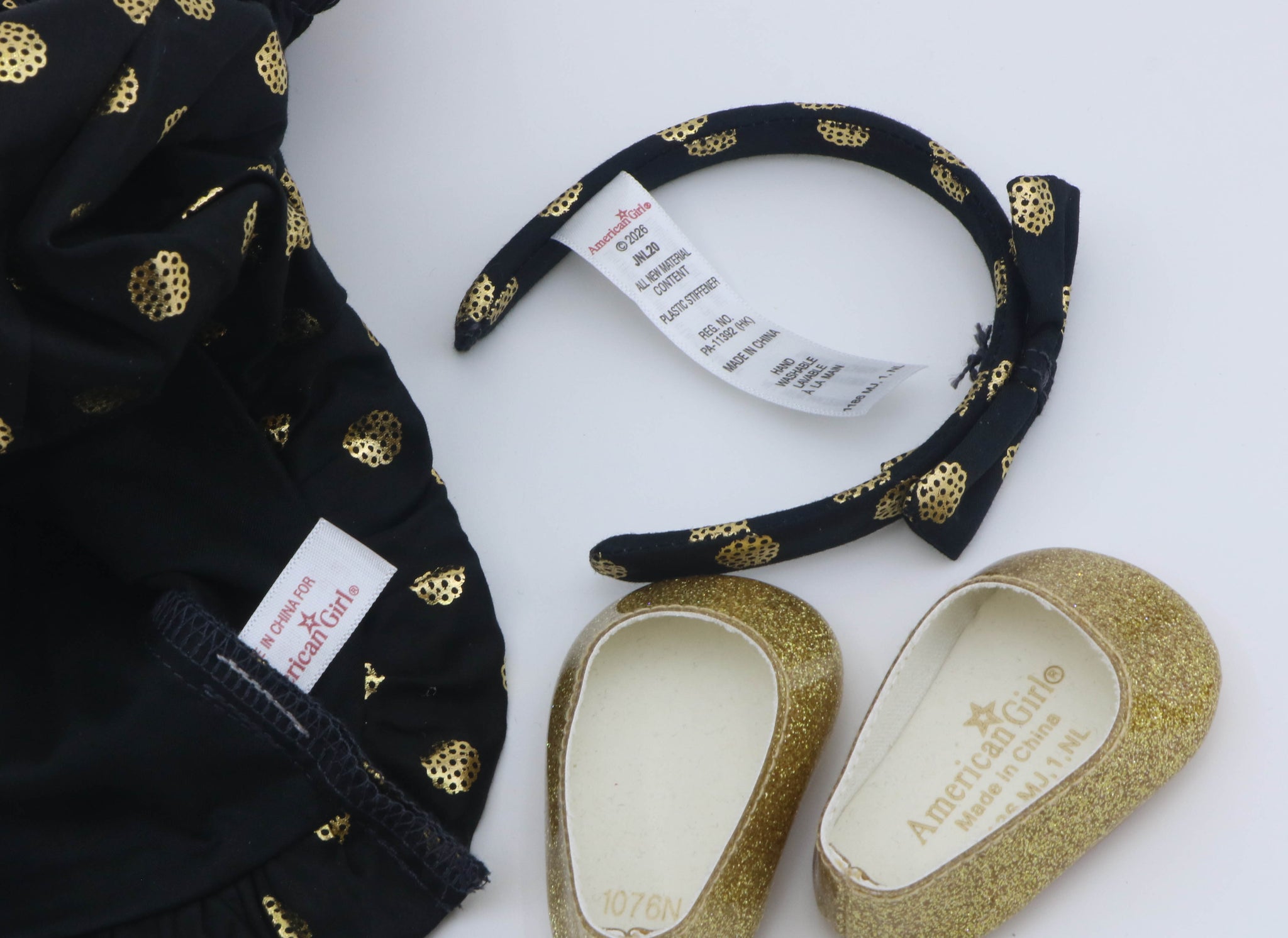 American Girl Black Gold Polka Dot Dress Outfit Set – For 18" Dolls