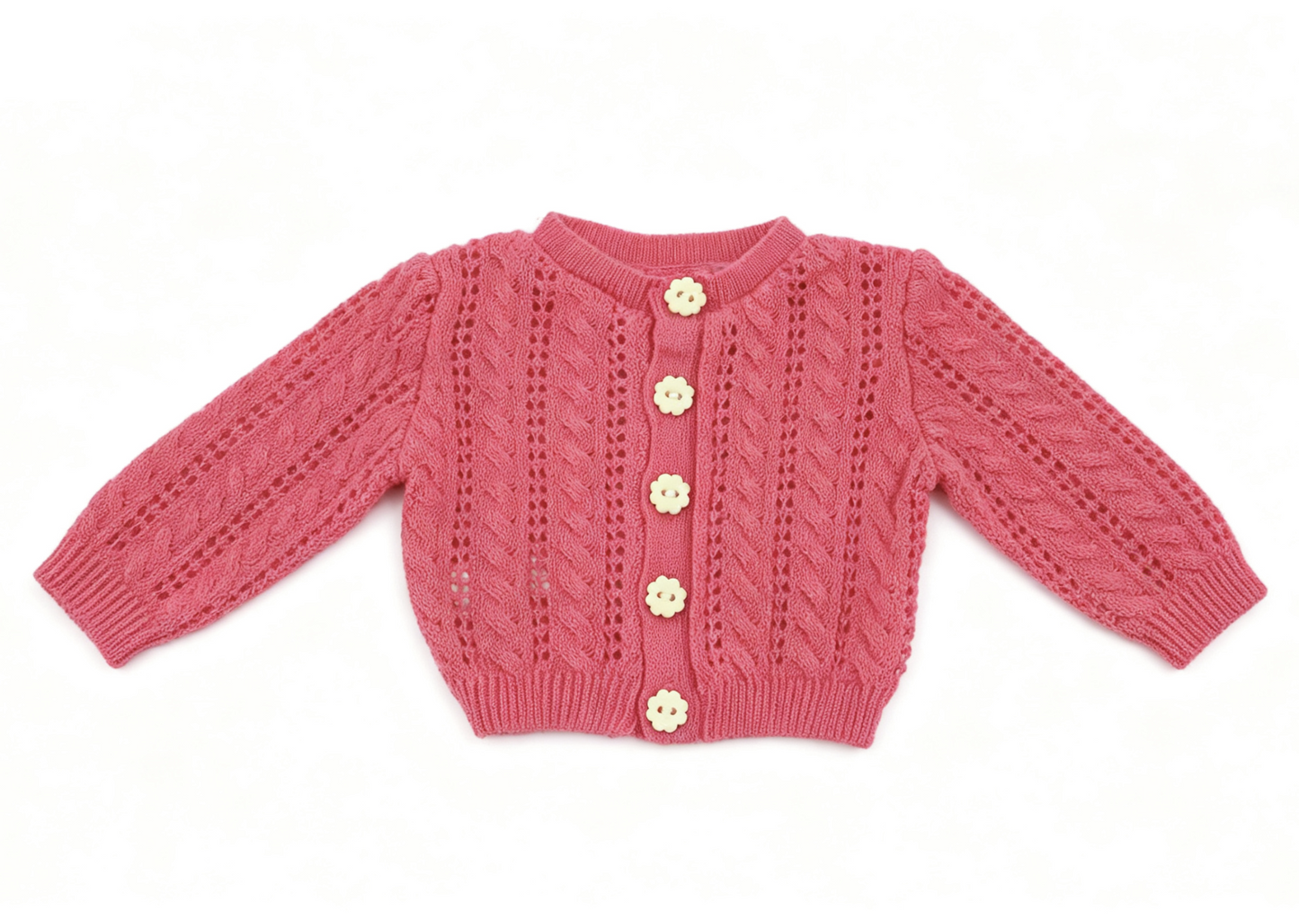 Rose Pink Cable Hollow Knit Cardigan Floral Button Long Sleeve Outerwear FOR 18'' doll