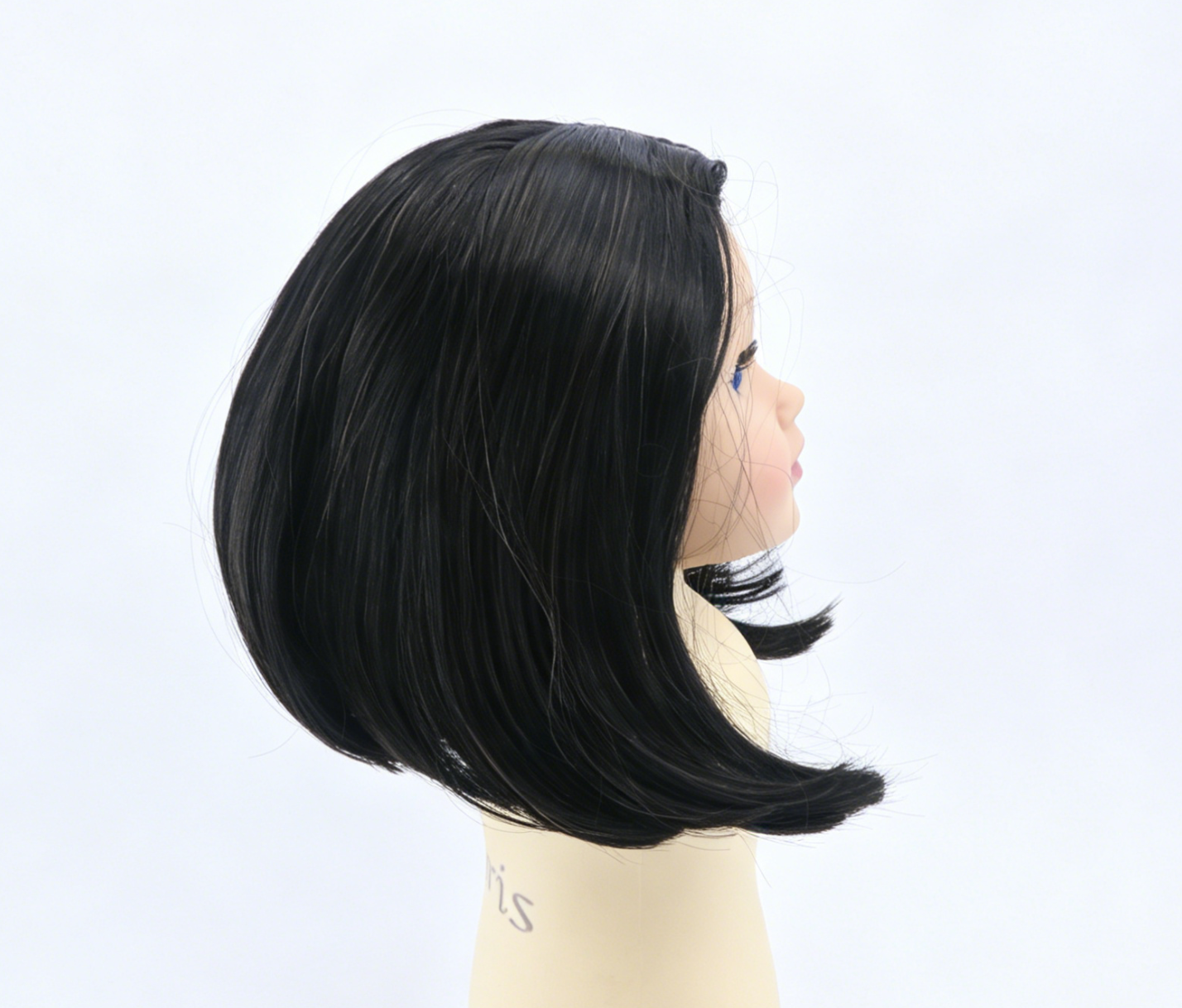 Pure Black Middle Part Shoulder Bob Wig With 8cm Inner Cap For Fashion Girl Doll | Synthetic Doll Replacement Hair Accessory