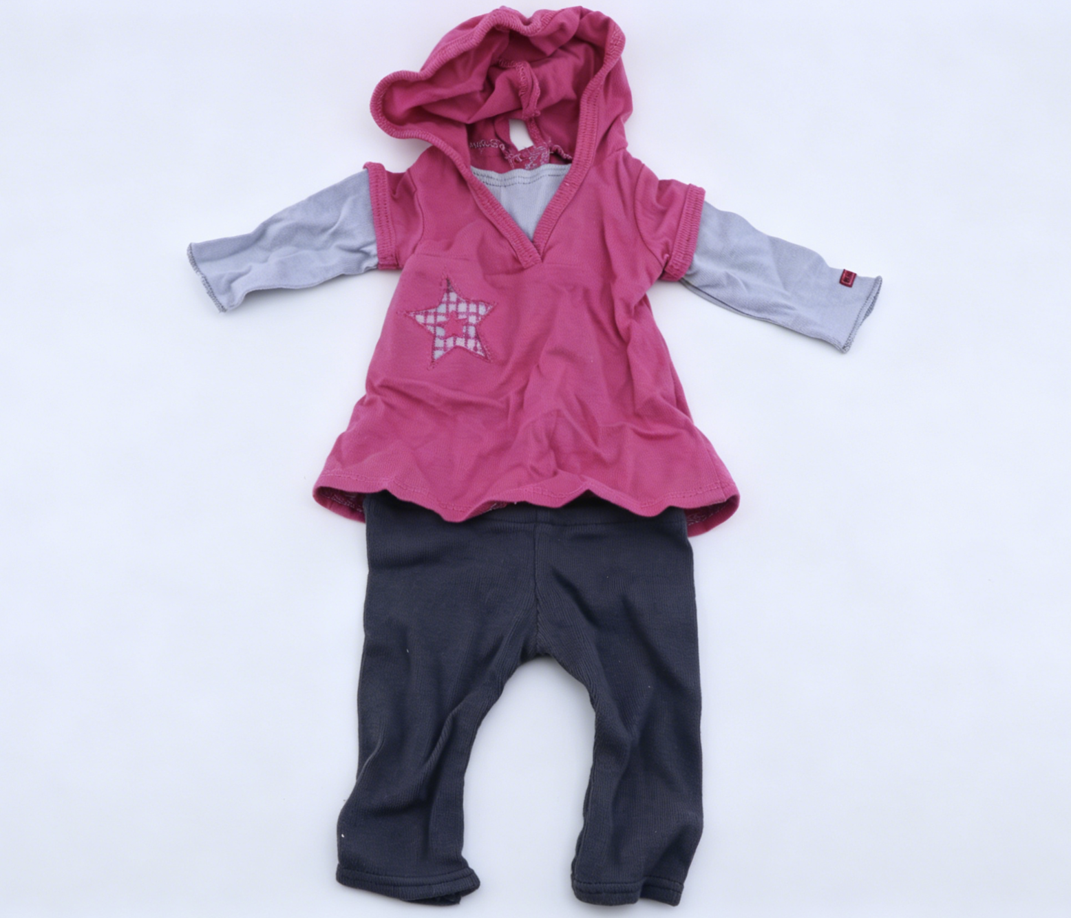 Pink Star Patch Hooded Layered Dress Outfit Set FOR 18'' DOLL | Doll Clothes With Dark Gray Leggings