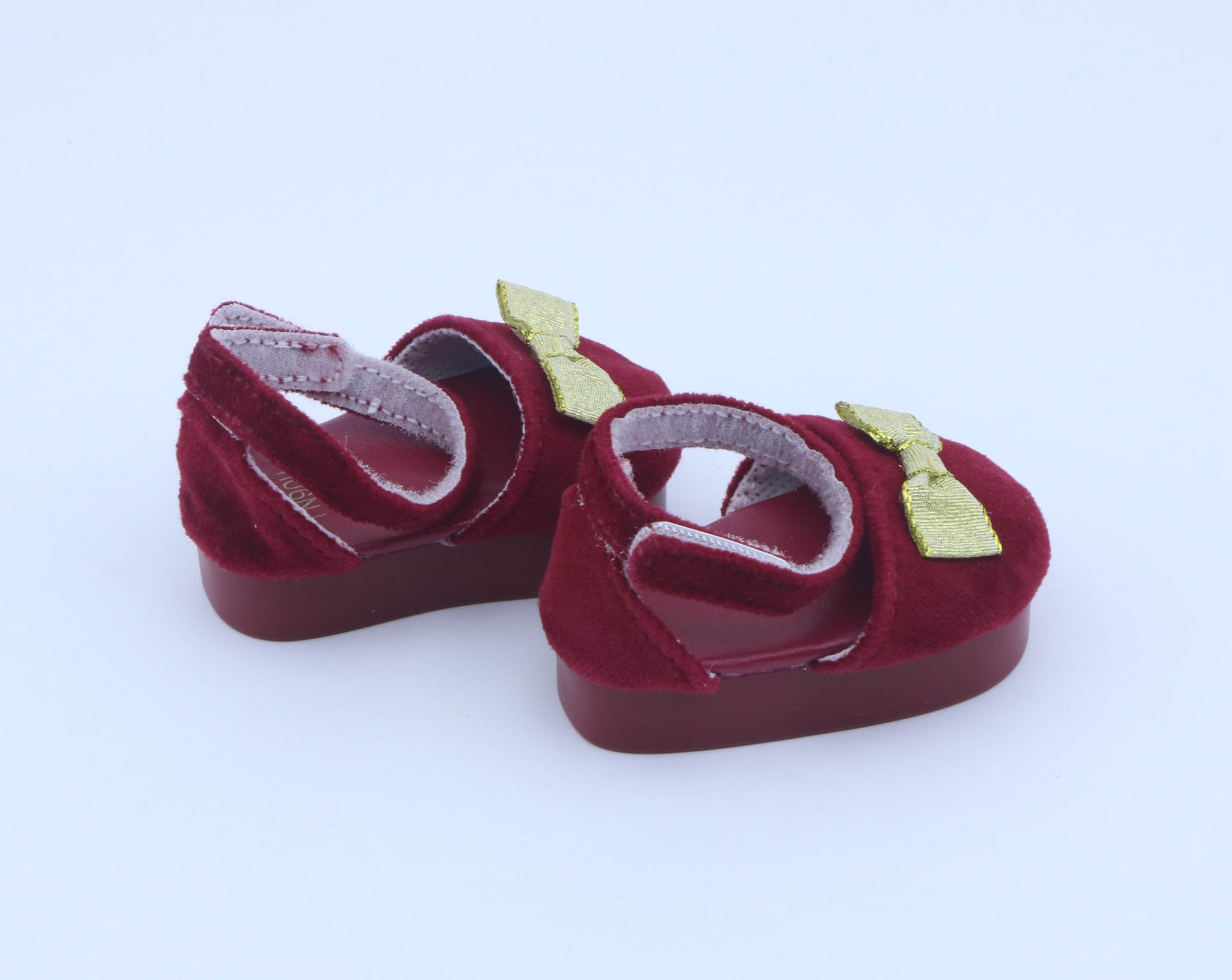 Authentic American Girl Burgundy Velvet Gold Bow Mary Jane Shoes for 18'' Doll