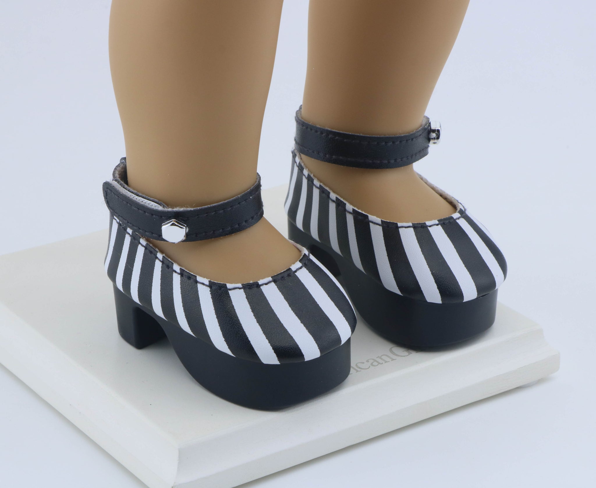 Authentic American Girl Black & White Striped Platform Mary Jane Heels for 18'' Doll shoes