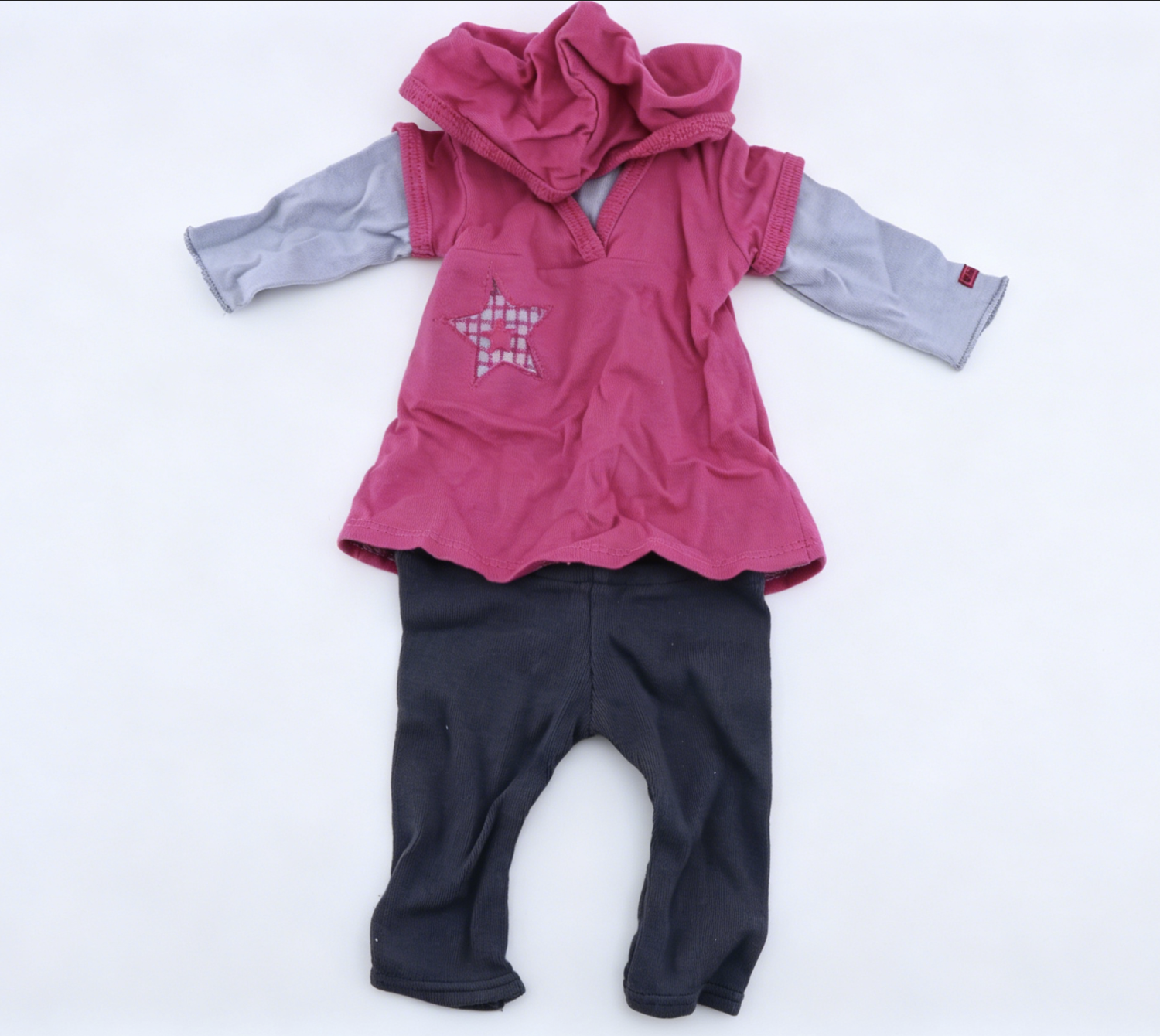 Pink Star Patch Hooded Layered Dress Outfit Set FOR 18'' DOLL | Doll Clothes With Dark Gray Leggings