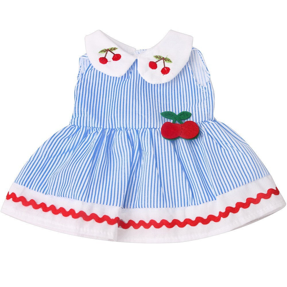 Blue Cherry Dress & Hairpin Set | Fits 18" Doll Clothes