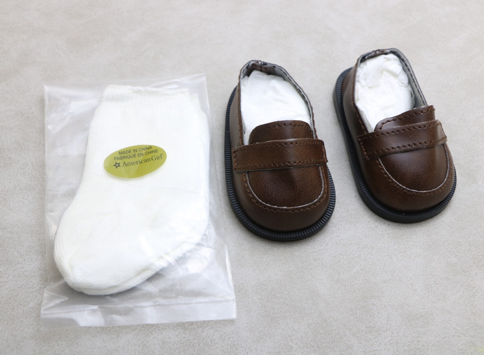 American Girl Brown Loafer Shoes & White Socks Set | 18" Doll Outfit