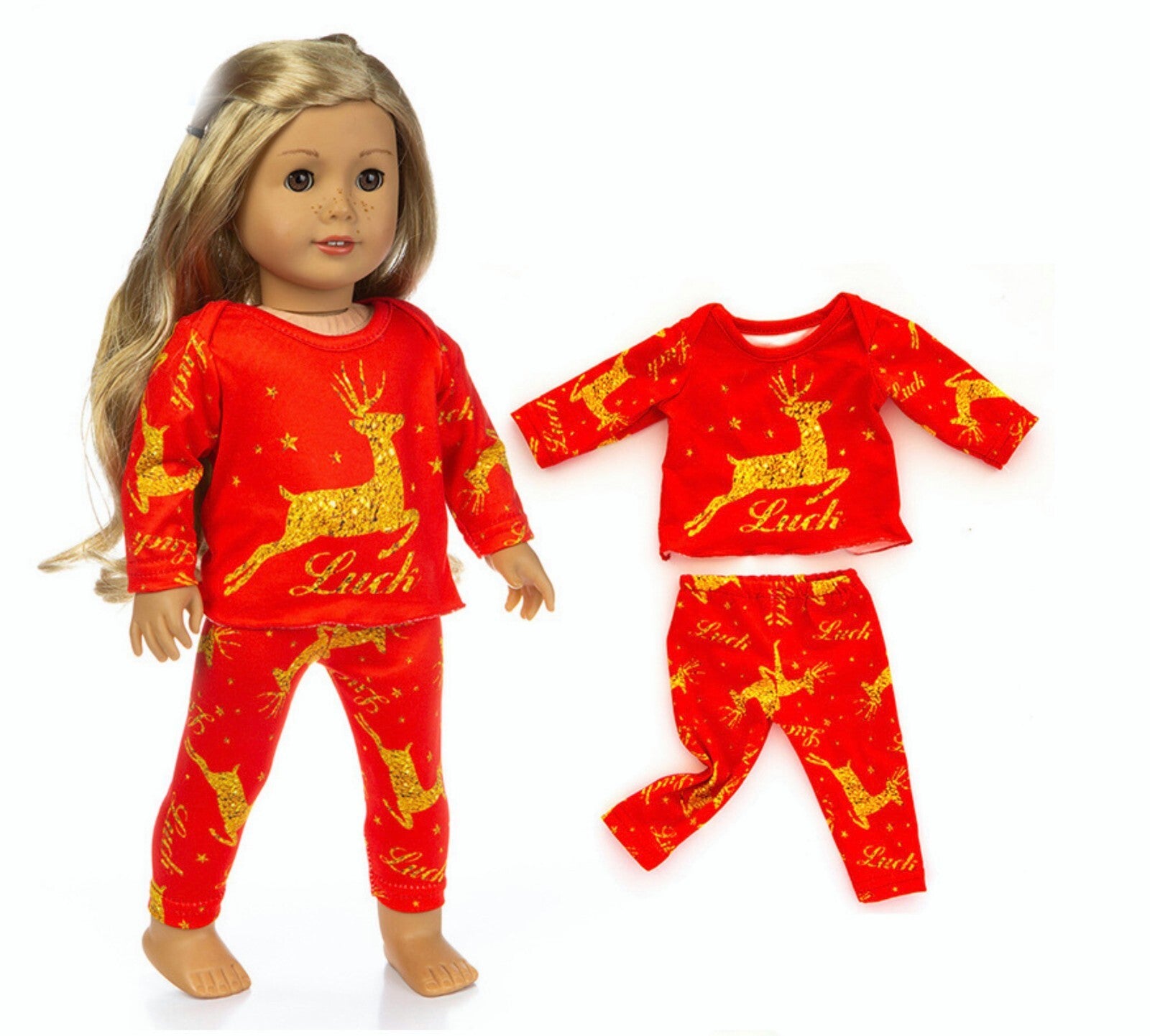 Red Christmas Deer Pajama Set | 18" Doll Sleepwear