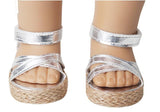 A pair of platform silver sandals made for 18'' doll shoes fun summer