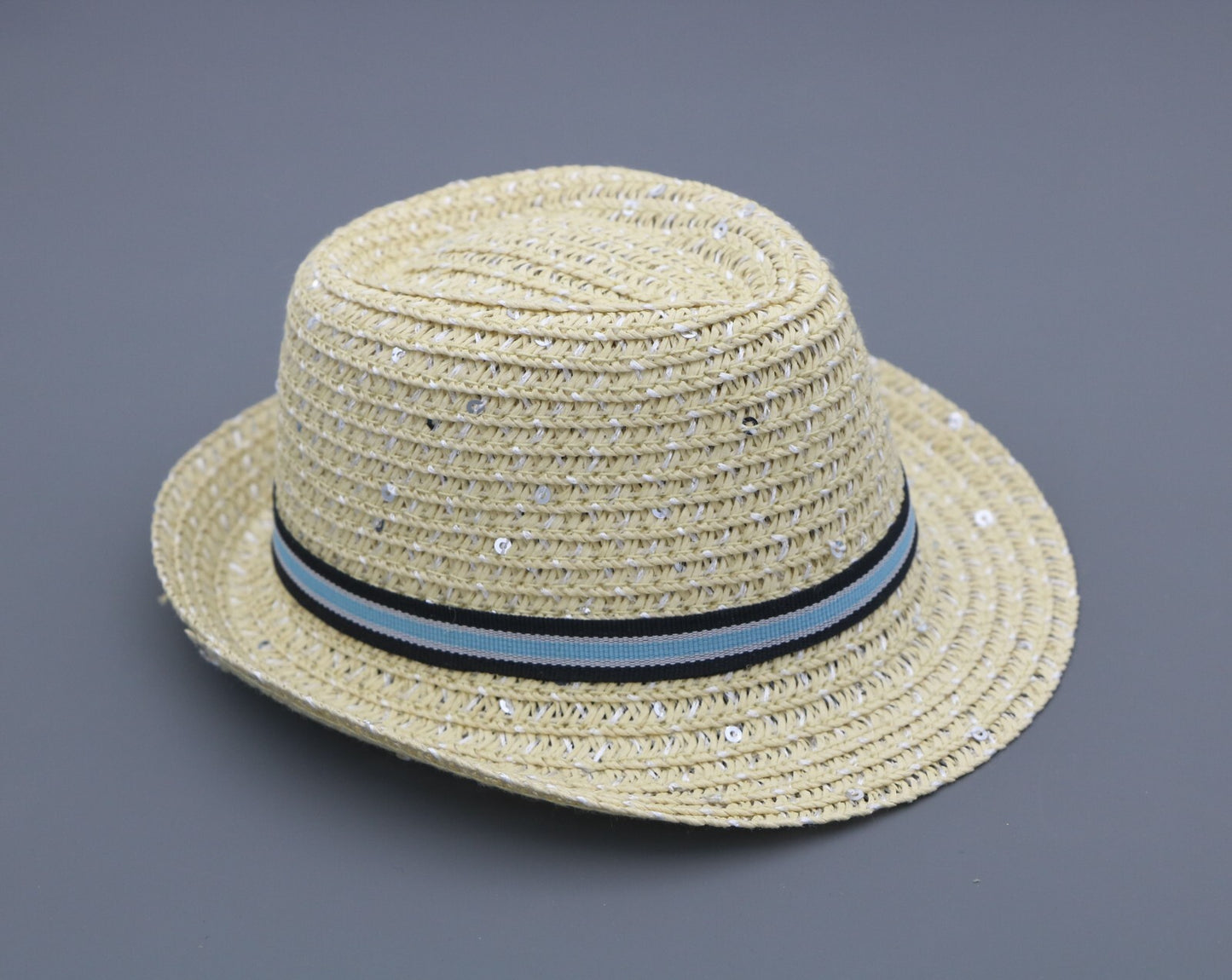 Summer Straw Hat with Blue Ribbon for 18'' American girl doll cap