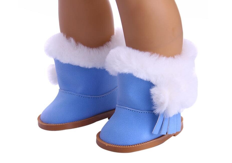 Blue Plush Snow Boots | Winter Shoes for 18" Doll