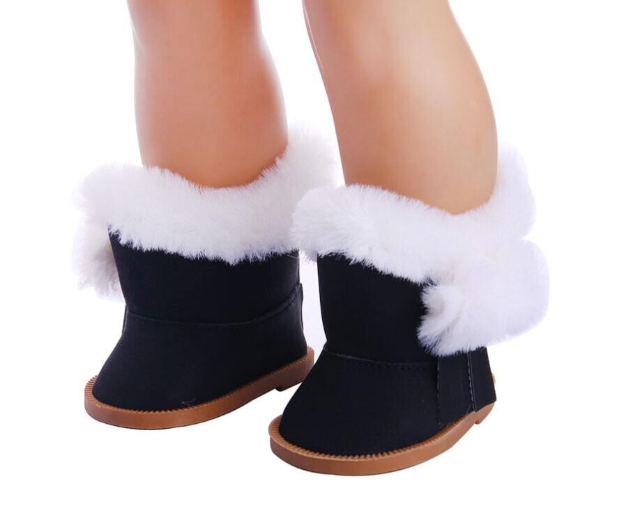 Cute Black Plush Snow Boots | Winter Shoes for 18" Doll