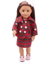 Red Checkered Button Coat & Skirt Set for 18" Dolls Clothes