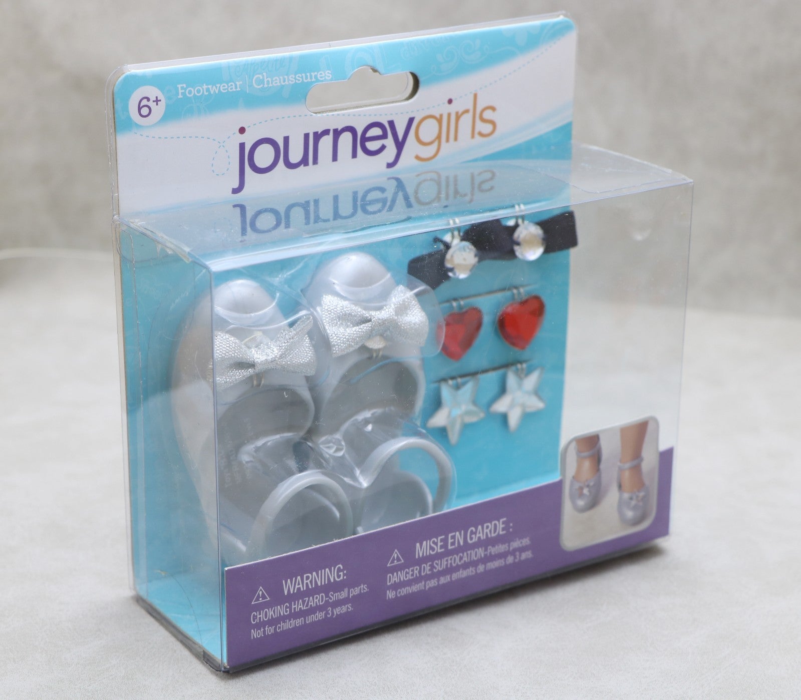 Journey Girls Silver Bow Shoes with Interchangeable Charms | 18" Doll Footwear Set