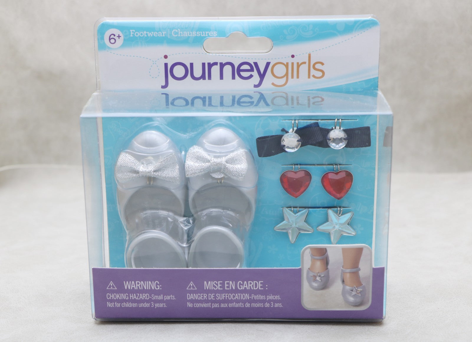 Journey Girls Silver Bow Shoes with Interchangeable Charms | 18" Doll Footwear Set