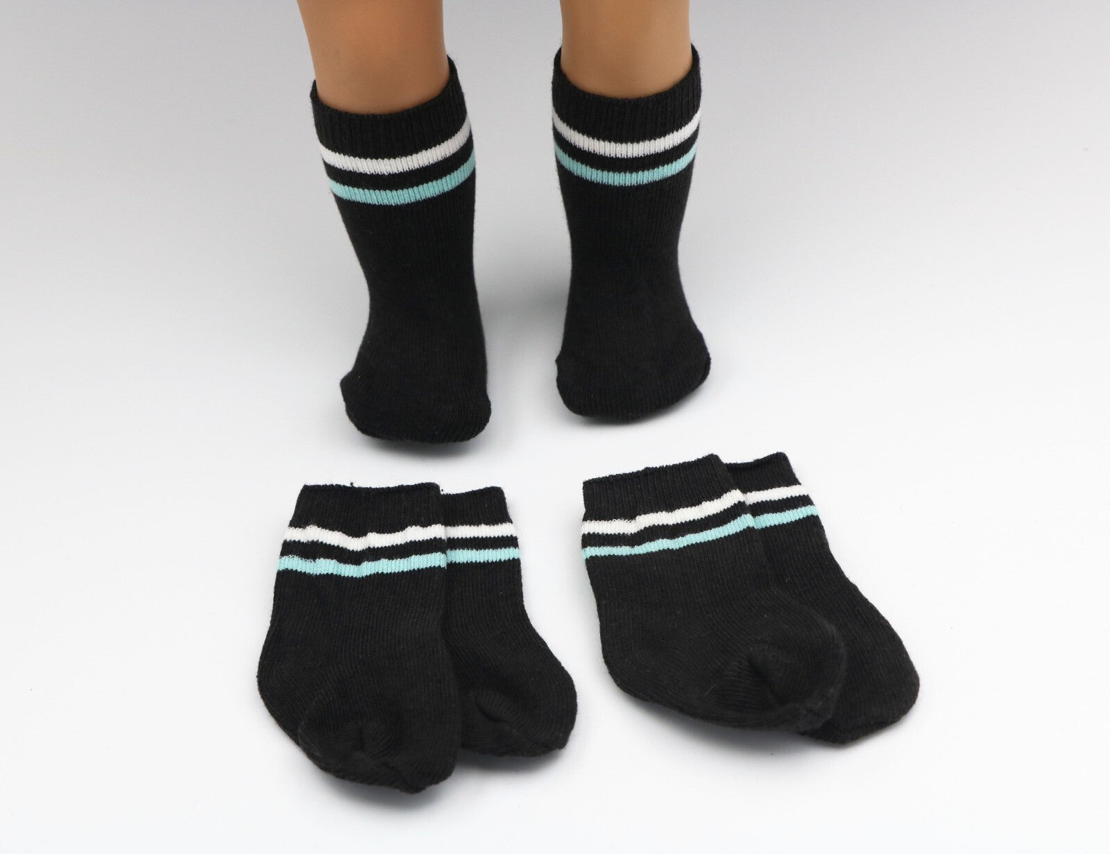 American Girl 18" Doll 3-Pair Black Socks with White & Blue Stripes