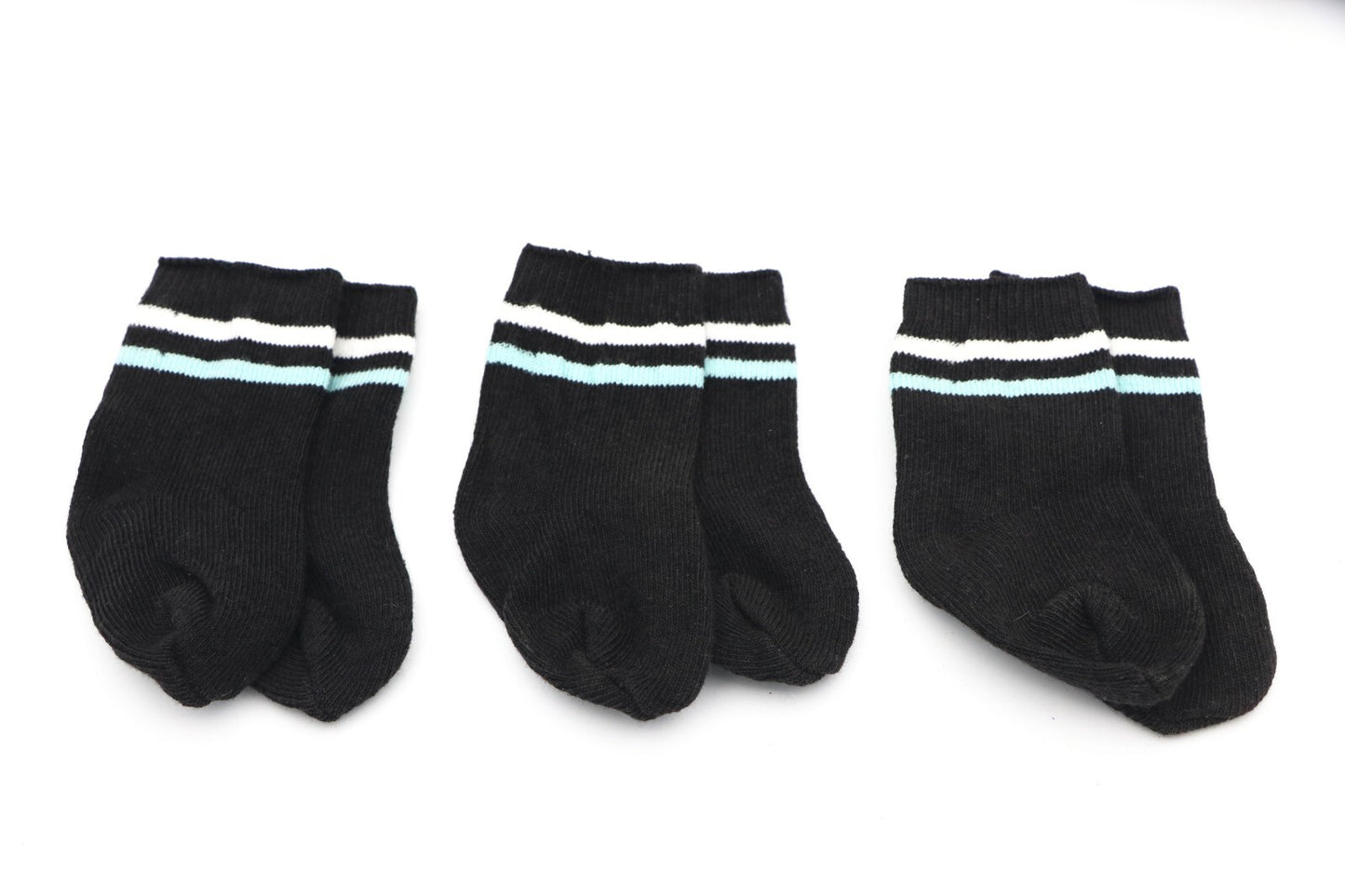 American Girl 18" Doll 3-Pair Black Socks with White & Blue Stripes